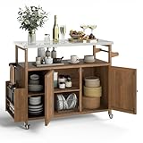 COSTWAY Grillwagen Outdoor, Servierwagen auf Rollen, Kücheninsel mit...