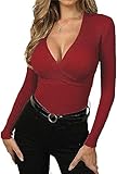 Wenrine Damen Pullover Tiefer V-Ausschnitt Wickel Strickpullover Sexy Herbst...