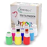 Krevo Art Stoffmalfarben Textilfarben Waschfest | Set aus 9 x 20ml Stofffarben...