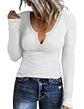 Rapbin Pullover Damen Langarmshirt Basic Baumwolle T-Shirt Oberteile Stretch V...