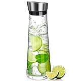 Wasserkaraffe mit Deckel,Glas-Karaffe, (1 Liter) Glaskaraffe mit Deckel und...