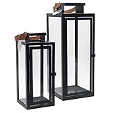 Dekovita 2er-Set Laterne in Schwarz 30cm/42cm - Gartenlaterne mit Glas-Scheiben...