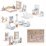 ROBUD Puppenhaus Möbel Holz Set, 23 Teilige, Puppen Zubehör Spielzeug für...