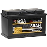 BSA EFB Batterie 80Ah 12V Start Stop Batterie Autobatterie Starterbatterie