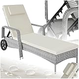 tectake Poly Rattan Gartenliege mit Rollen, 6-Fach höhenverstellbarer...
