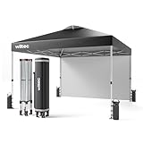 Wiltec Pop up Pavillon 3 x 3 m grau mit Seitenteil, Faltpavillon mit Rädern und...