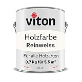 Viton Holzfarbe in Weiss - 0,7 Kg Holzlack Seidenmatt - Wetterschutzfarbe für...