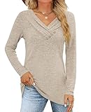 iudam Damen Langarmshirt V Ausschnitt Langarm Oberteil Shirt Elegant Pullover...