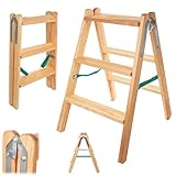 KADAX Klappbare Holzleiter mit 3 Stufen, Trittleiter für Haushalt und...