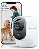 COCOCAM 2K Überwachungskamera Innen WLAN mit 5200mAh Akku, kabelloser 355°P...