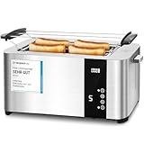 LEBENLANG Langschlitz Toaster 4 Scheiben mit Brötchenaufsatz - Touchscreen LED...