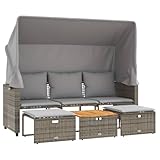 vidaXL Outdoor Sofa 3-Sitzer, Gartensofa mit Dach Hockern, Sonnenliege für...