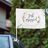 BOFUNX 2 Stücke Just Married Autofahne Hochzeit Autoflagge Hochzeitsfahne...