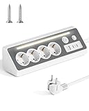 Steckdosenleiste mit USB (2 Type-C), 4 Fach Desktop Mehrfachsteckdose und LED...
