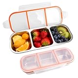 Snackbox mit 3 Fächern Edelstahl, Bento-Snack-Behälter mit Auslaufsicheren...