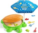 HYES Schildkröten Sandkasten mit Abdeckung, Sandboxen mit Sonnenschirm, 8 PCS...