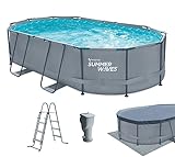 Summer Waves Frame Pool Komplettset | Oval 488x305x107 cm Grau | Aufstellpool...