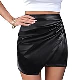 Damen PU Leder Hosenrock Elegant Casual Asymmetrisch Mini Rock Kurze Rock mit...