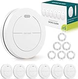 Rauchmelder 6er Set, ohne Blinkende LED, mit 10 Jahre Batterie, mit Klebepads,...