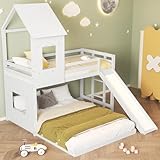 RIAZOS Kinderbett Etagenbett 90×200 & 140×200 mit Rutsche, Hochbett Doppelbett...