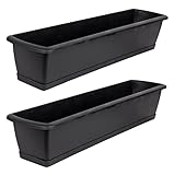 BigDean 2er Set Blumenkasten mit Untersetzer 60 cm lang anthrazit - aus...