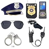ZUCOS Polizei Kostüm Kinder, Polizist Handschellen Sonnenbrille Abzeichen...