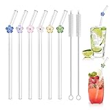 6 Stück Glasstrohhalme Lang, Strohhalme Glas Wiederverwendbar, Glasstrohhalm...
