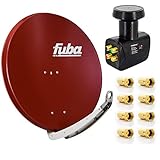 FVLFIL Fuba Satelliten-Komplettanlage DAA 850 R Satellitenschüssel Rot 85x85cm...