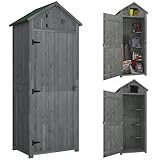 Outsunny Gartenschrank Holz, Geräteschuppen wetterfest 77x54,2x179cm,...
