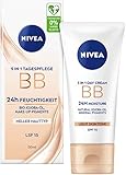 NIVEA 5 IN 1 Tagespflege BB 24h Feuchtigkeit LSF 15, getönte Tagescreme für...