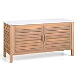 COSTWAY Gartenschrank Holz, Terrassenschrank mit Kunstmarmorplatte, Regal &...
