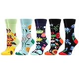 WeciBor Damen Lustige Bunte Socken, 5 Paar Mehrfarbig Blume Motiv, Größe 39-42