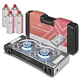 Gaskocher 2-flammig mit Piezozündung - Campingkocher für Gaskartuschen MSF-1a...