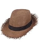FUGLUS 1pcs Strohhut Gärtner, Strohhut Herren Damen, geflochten ausgefranst...