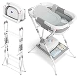 2-in-1 Baby Badewanne mit Gestell, Faltbare Badewanne Baby mit Badestütznetz,...