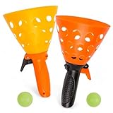 MIJOMA Set Fangball-Spiel mit nachtleuchtenden Bällen - Korb-Fänger aus...