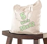 ELES VIDA 5 STÜCK Baumwolltaschen Natur (5er Set 38x42) ORIGINAL ÖKO-TEX®...