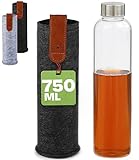Cosumy Trinkflasche aus Glas mit Filztasche 750ml - Auslaufsicher - Kohlensäure...
