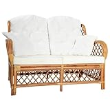 Homgoday Hellbraunes Rattan-Sofa 2-Sitzer mit cremeweißen Kissen, 125x81x88 cm,...