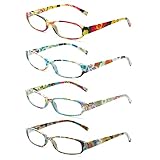 COJWIS 4 Pack Lesebrille Damen Brille Federscharnier Stilvolle Vielfarbig Leser...