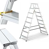 DRABEST Leiter PRO Serie Trittleiter Alu Klaptritt 8 Stufen Klappleiter...