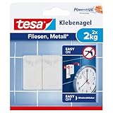 tesa Klebenagel Fliesen&Metall, 2er Set - Klebenagel für glatte und feste...
