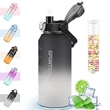 MOMSIV Trinkflasche 2L, 2 Liter Große Sport Wasserflasche mit Strohhalm und...