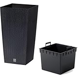 Prosperplast Blumentopf in Rattan-Optik Pflanzkübel mit Einsatz | 26,5 x 26,5 x...