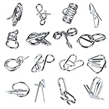 16 Stück Knobelspiele Set, IQ Puzzle Geduldspiele Set 3D Brainteaser Metall...