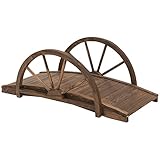 Outsunny Gartenbrücke aus Tannenholz, Holzbrücke mit Rad Design, Teichbrücke...