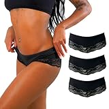 Benonetti Damen Hipster-Panties mit Spitzenverzierung, Set mit 3 Stück, Schwarz...