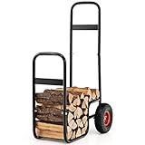 COSTWAY Kaminholzwagen Metall, Brennholzwagen mit rädern bis 100 kg, Holzwagen...