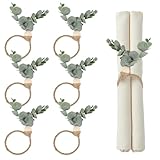 6 Stück Serviettenringe Holz – Boho Serviettenring mit Grünen Blättern &...