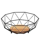Rubberneck Obstkorb mit Holzboden aus Metall in Schwarz - Moderne Obstschale mit...